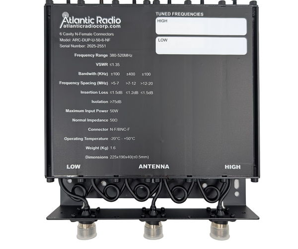 Atlantic Radio Duplexer - 50 Watt - 6 Cavity - UHF (380-520MHz) Atlantic Radio Duplexer - 50 Watt - 6 Cavity - UHF (380-520MHz)
