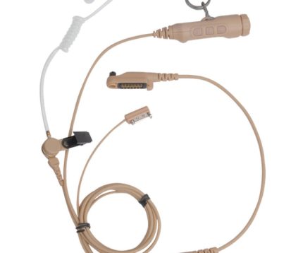 Hytera EAN19 3-Wire Dual-PTT Surveillance Earpiece With Transparent Acoustic Tube With Volume & Channel Button (Beige)